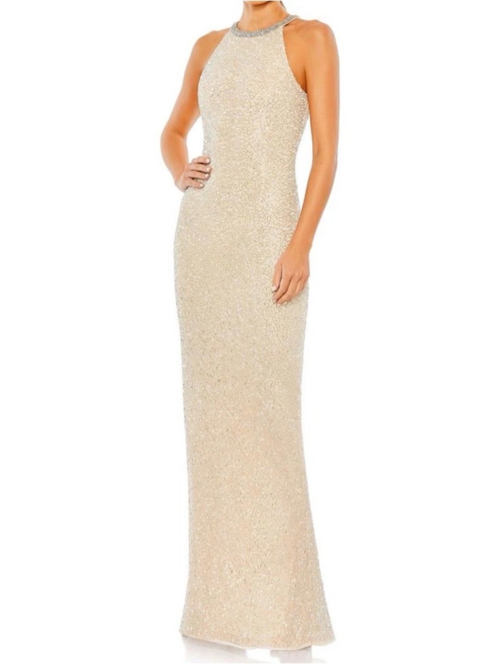 Mac Duggal Nude Beaded
Sleeveless High Neck Column Gown Size
10 New